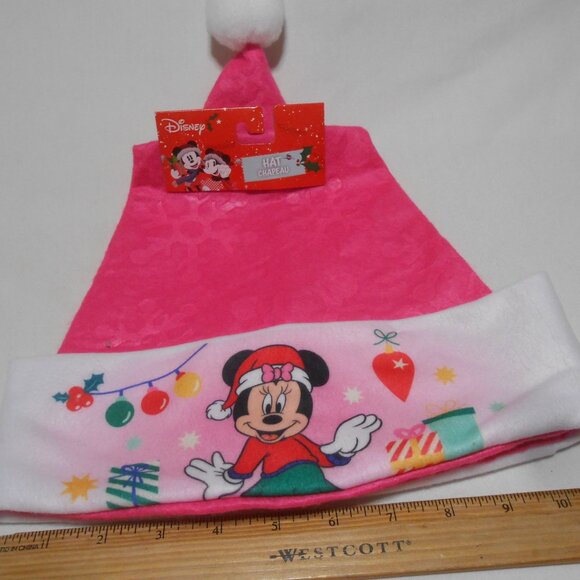 NEW DISNEY PINK MINNIE MOUSE SANTA HAT CAP CHRISTMAS DECOR 16" LONG ONE SIZE 🎅 - Picture 2 of 9